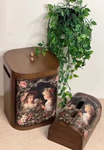 جای دستمال و سطل زباله چوبی طرح کلاسیک - Image 2