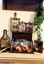 جای دستمال و سطل زباله چوبی طرح کلاسیک